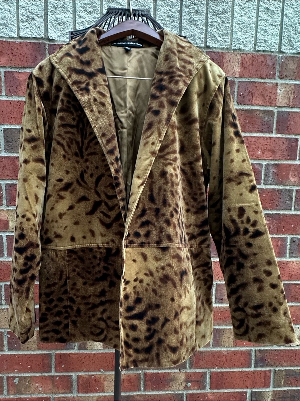 Linda Allard Ellen Tracy Brown BOHO Print Velour Jacket Relaxed Fit Lined Art - Picture 4 of 17